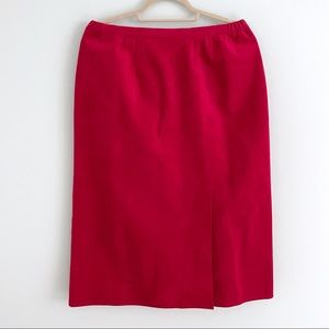 Vegan Leather Suede Skirt in Raspberry Pink Red Midi with Elastic At the Waist